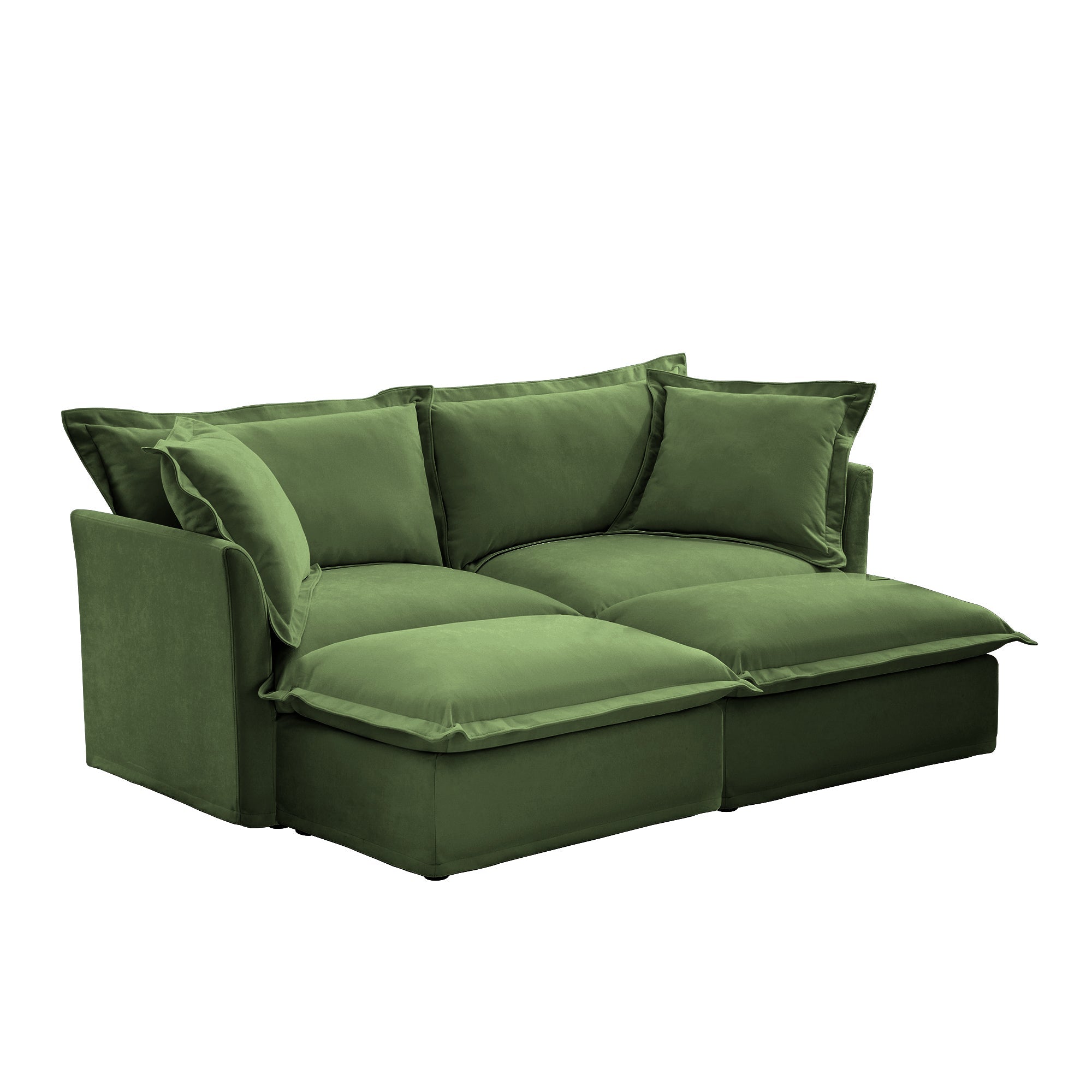 Slipcovered Sofa 2 Seater Sofa With 2 Ottomans, 2 Seater Sleeper Sofa Bed Home Theater Oversized Sofa For Living Room, Chenille, Green