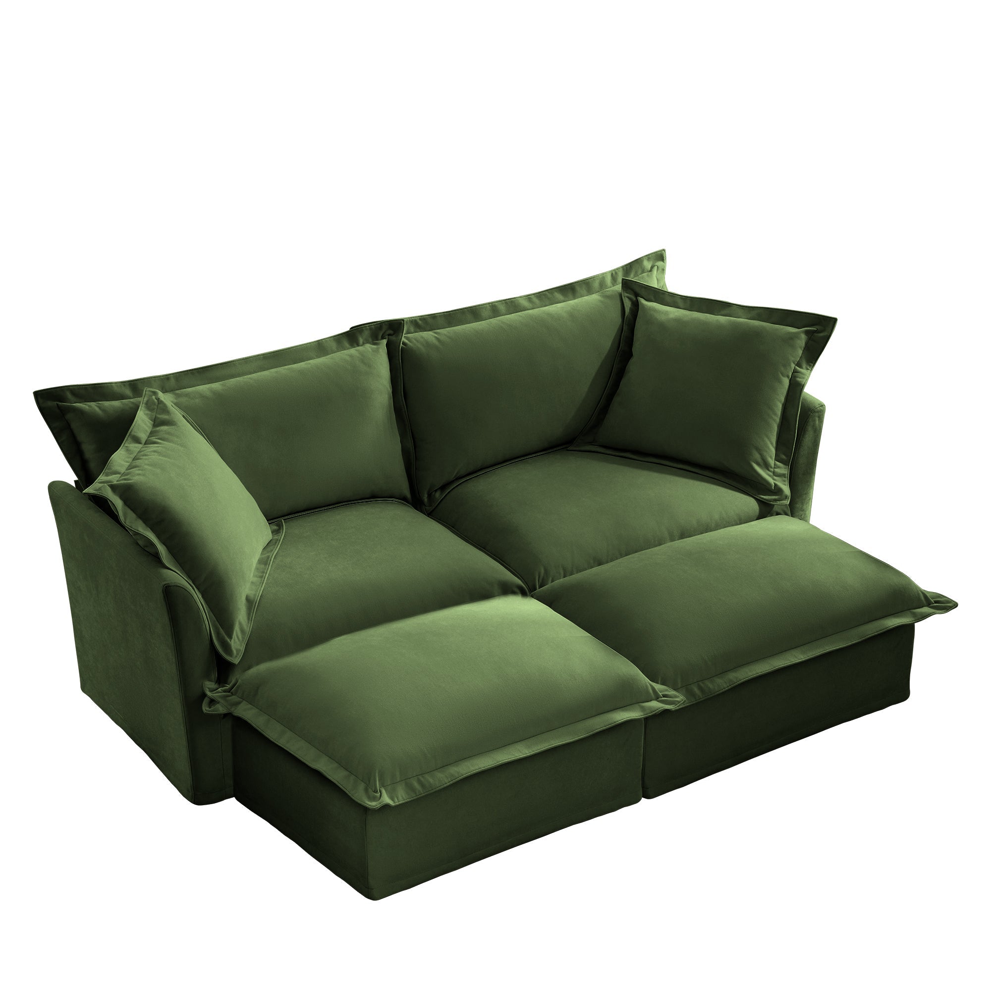 Slipcovered Sofa 2 Seater Sofa With 2 Ottomans, 2 Seater Sleeper Sofa Bed Home Theater Oversized Sofa For Living Room, Chenille, Green