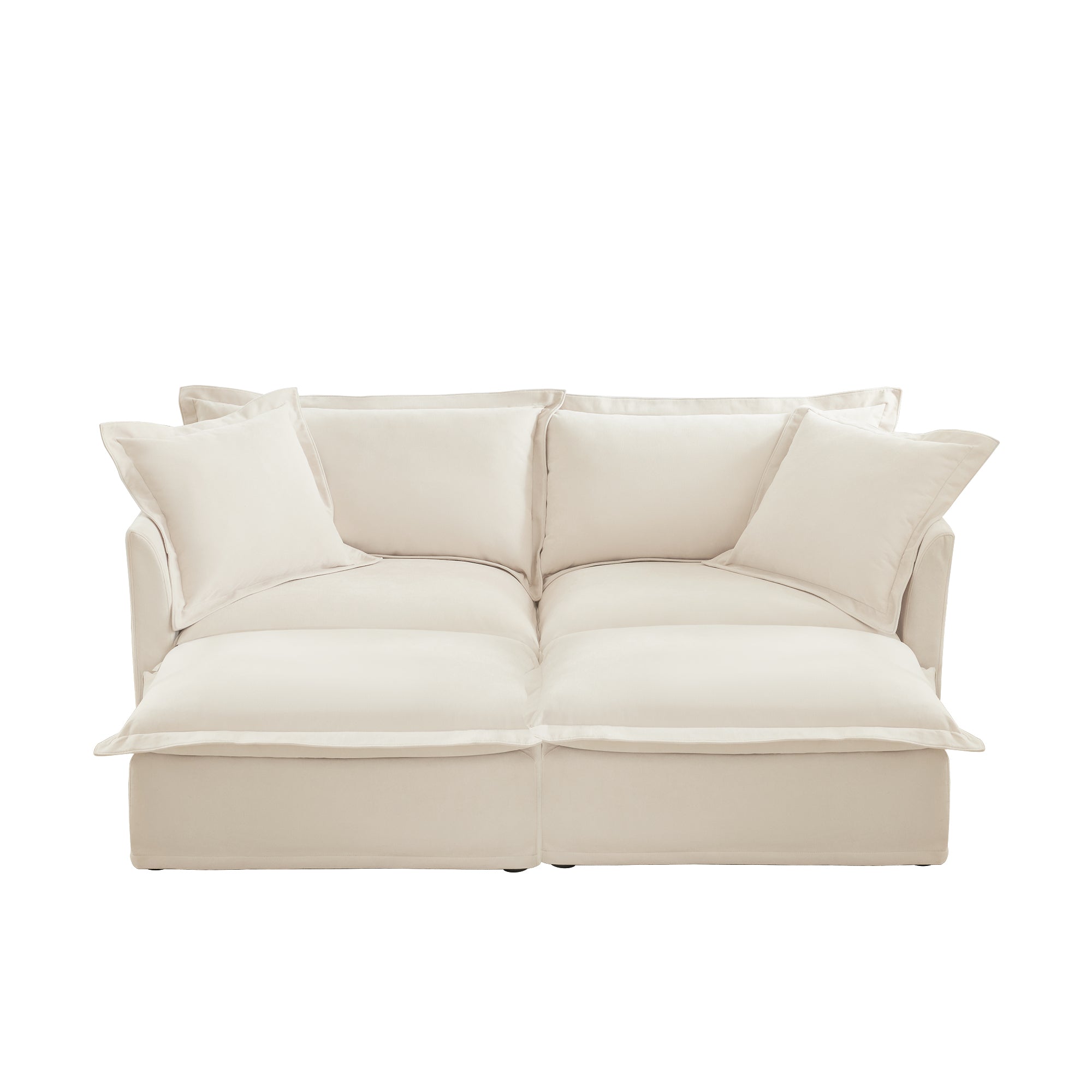 Slipcovered Sofa 2 Seater Sofa With 2 Ottomans, 2 Seater Sleeper Sofa Bed Home Theater Oversized Sofa For Living Room, Chenille, Cream