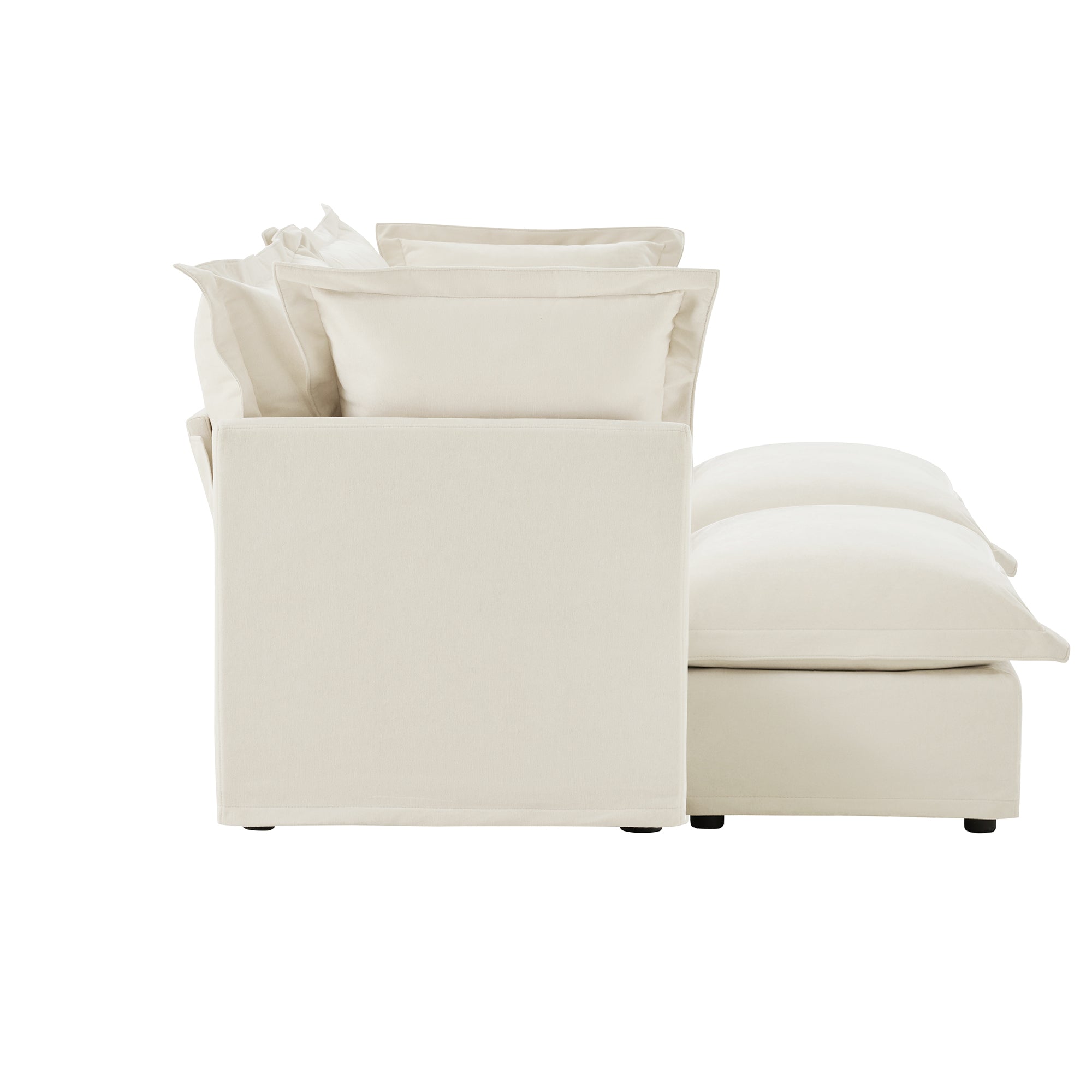 Slipcovered Sofa 2 Seater Sofa With 2 Ottomans, 2 Seater Sleeper Sofa Bed Home Theater Oversized Sofa For Living Room, Chenille, Cream