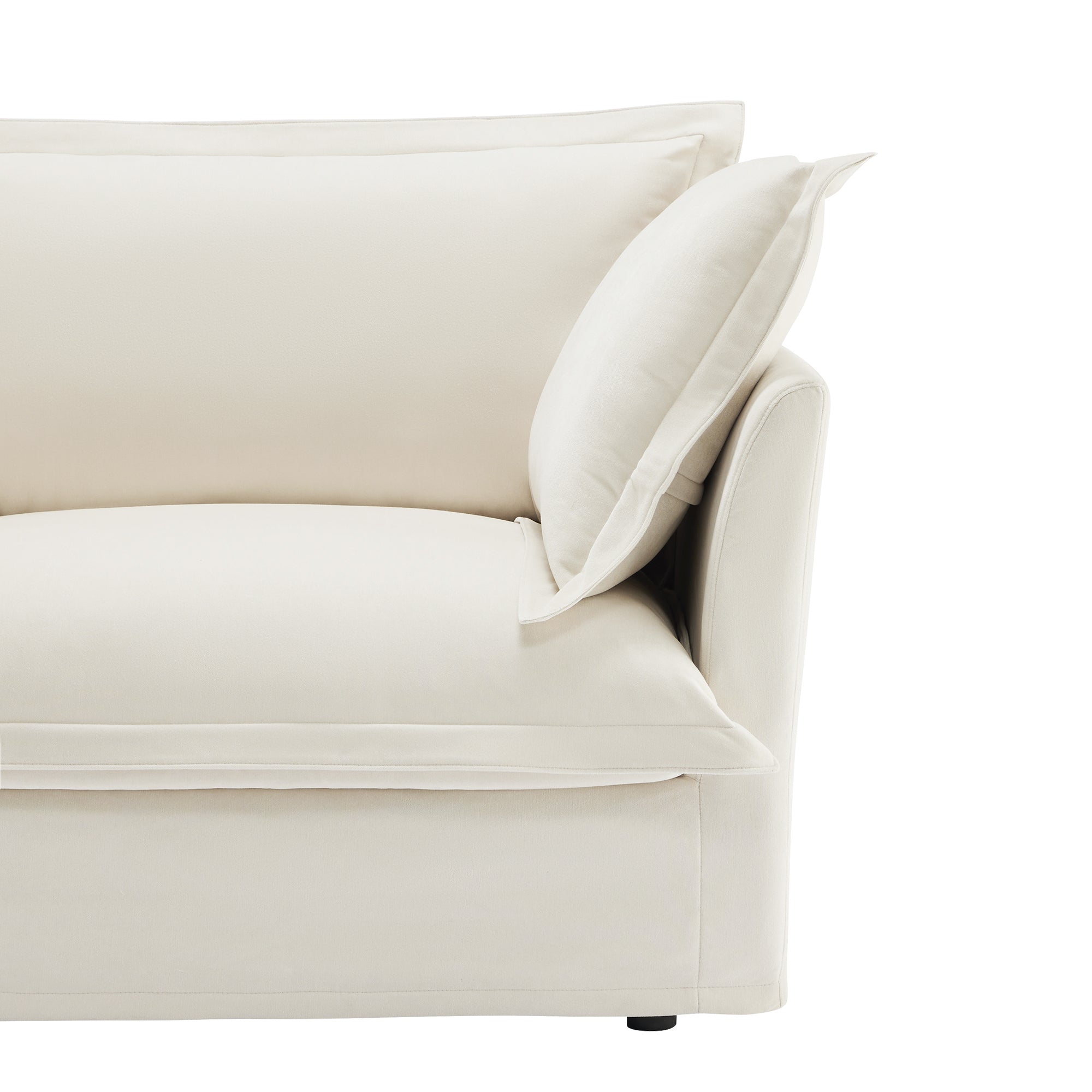 Slipcovered Sofa 2 Seater Sofa With 2 Ottomans, 2 Seater Sleeper Sofa Bed Home Theater Oversized Sofa For Living Room, Chenille, Cream