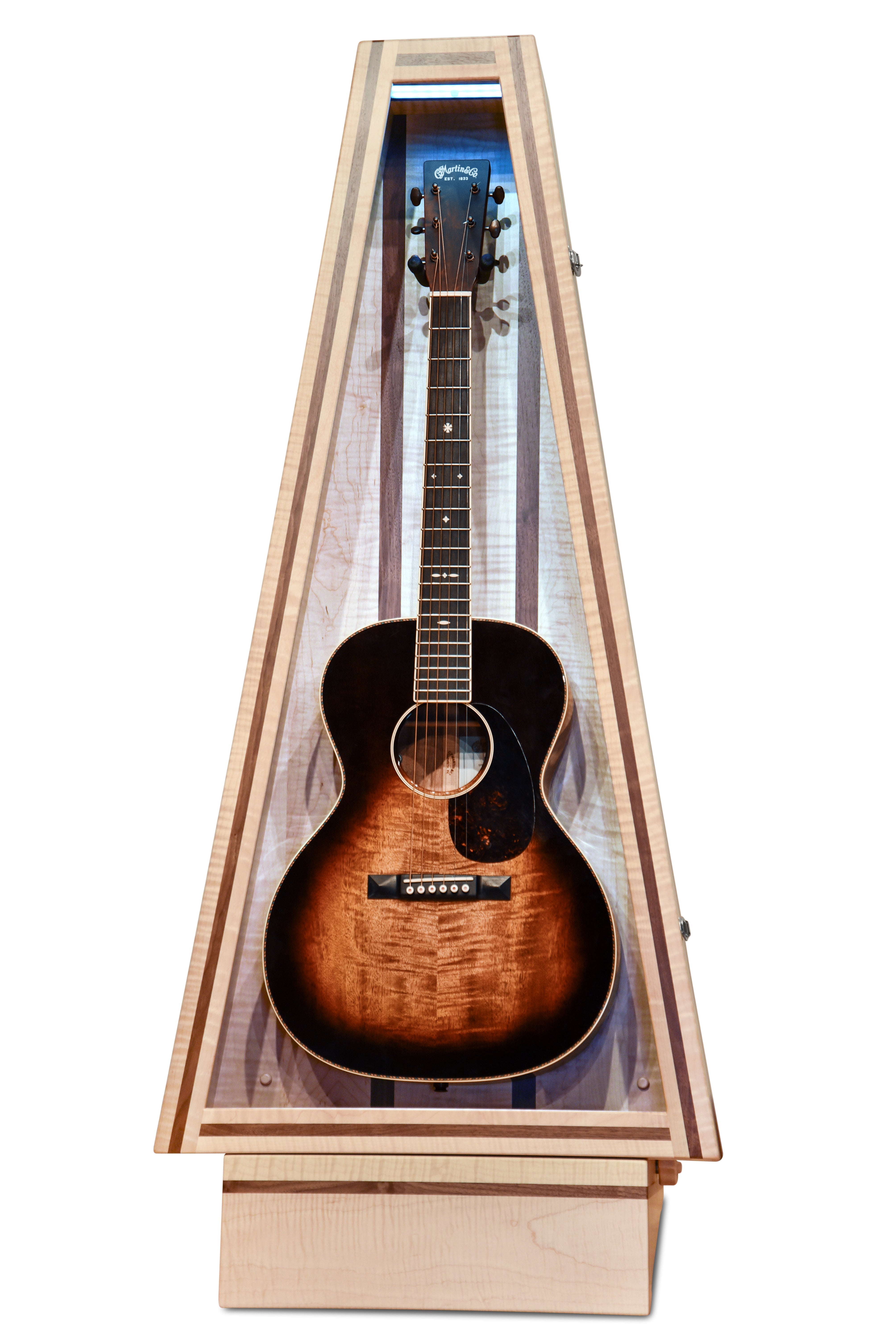 ClimaStand Triangle Humidor with Base - Flamed Maple with Walnut