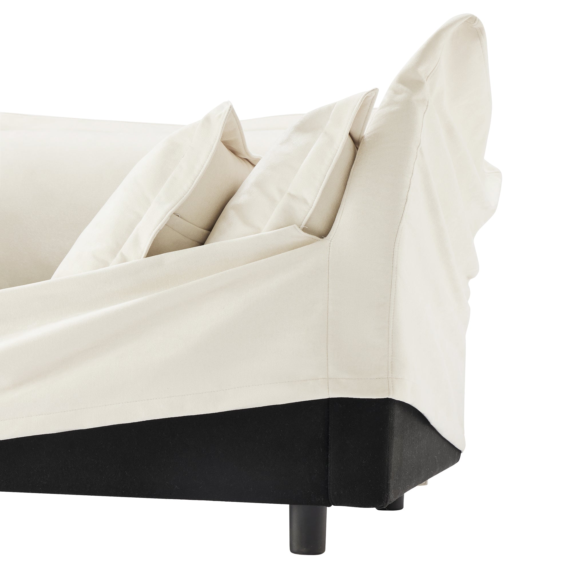 Slipcovered Sofa 2 Seater Sofa With 2 Ottomans, 2 Seater Sleeper Sofa Bed Home Theater Oversized Sofa For Living Room, Chenille, Cream