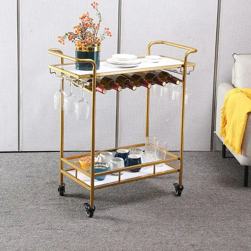 DecorBites™ Drinks Trolley Wine Rack Bar Cart Glass Cup Holder Kitchen Dining Black Gold