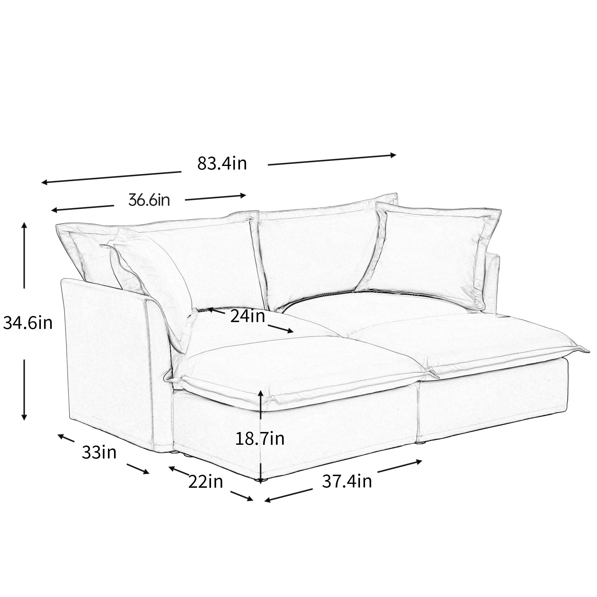 Slipcovered Sofa 2 Seater Sofa With 2 Ottomans, 2 Seater Sleeper Sofa Bed Home Theater Oversized Sofa For Living Room, Chenille, Green