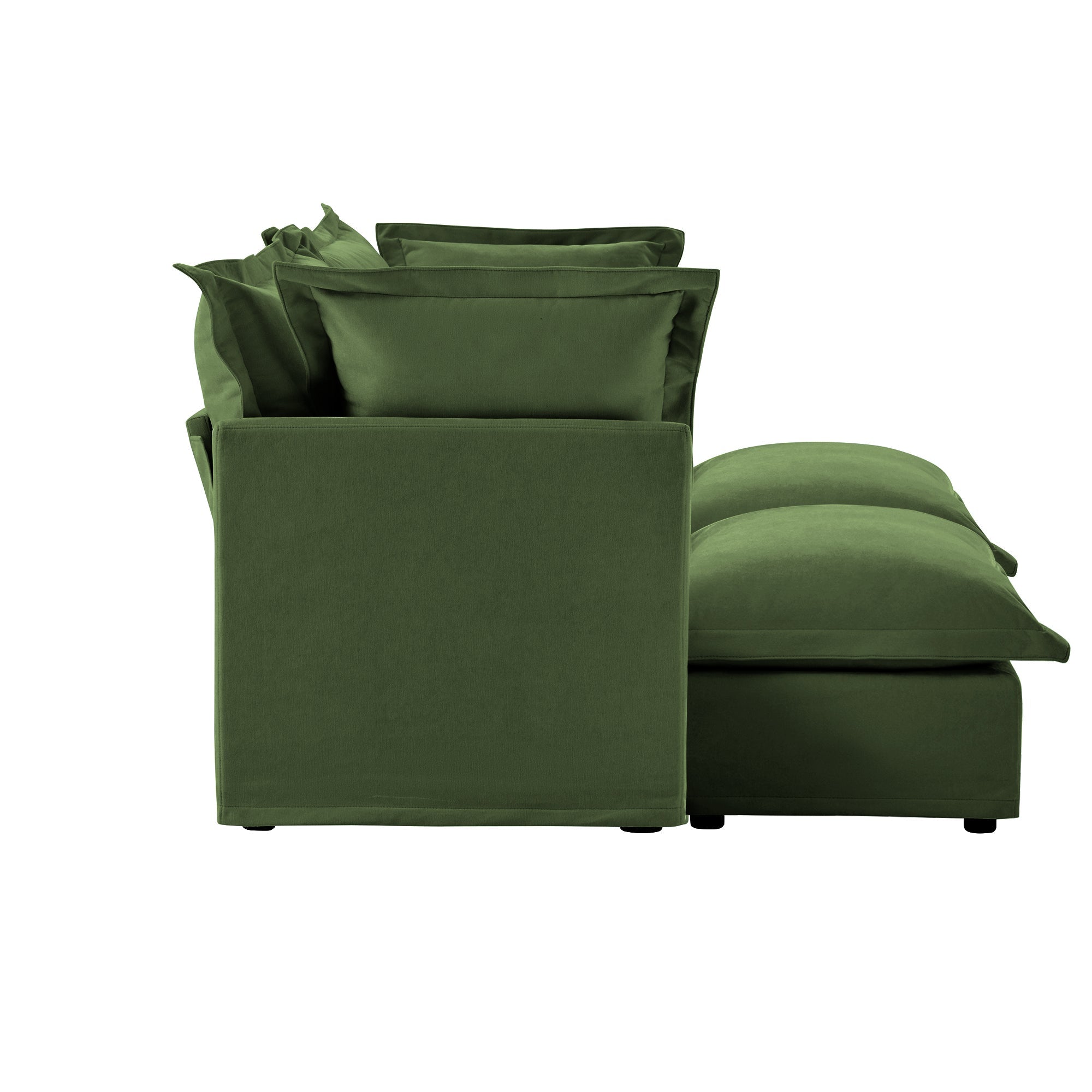 Slipcovered Sofa 2 Seater Sofa With 2 Ottomans, 2 Seater Sleeper Sofa Bed Home Theater Oversized Sofa For Living Room, Chenille, Green