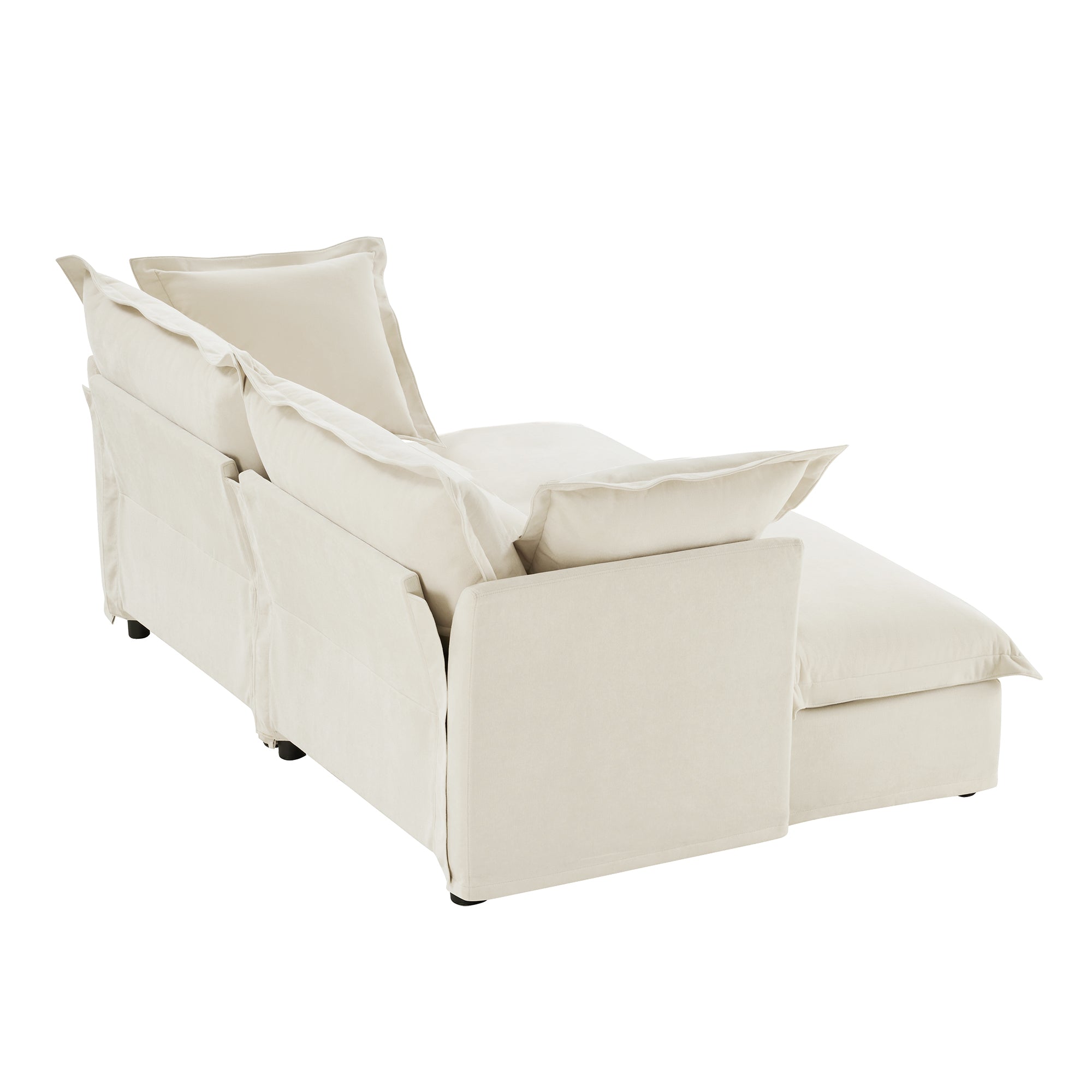 Slipcovered Sofa 2 Seater Sofa With 2 Ottomans, 2 Seater Sleeper Sofa Bed Home Theater Oversized Sofa For Living Room, Chenille, Cream