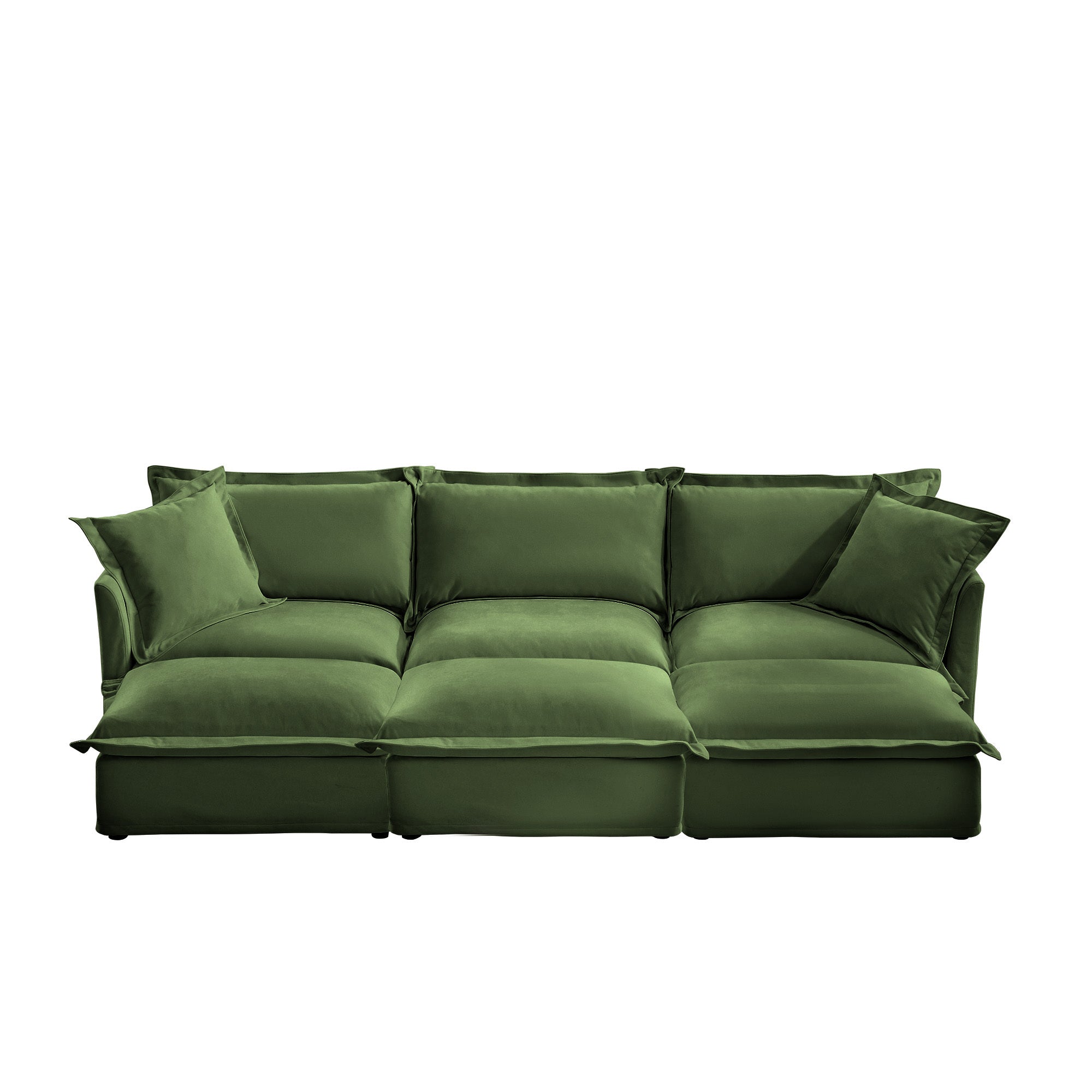Living Room Sofa Slipcovered Sofa 3 Seater Sofa With 3 Ottomans, Oversized 3-Seat Sleeper Sofa Bed Home Theater Sofa, Chenille, Green