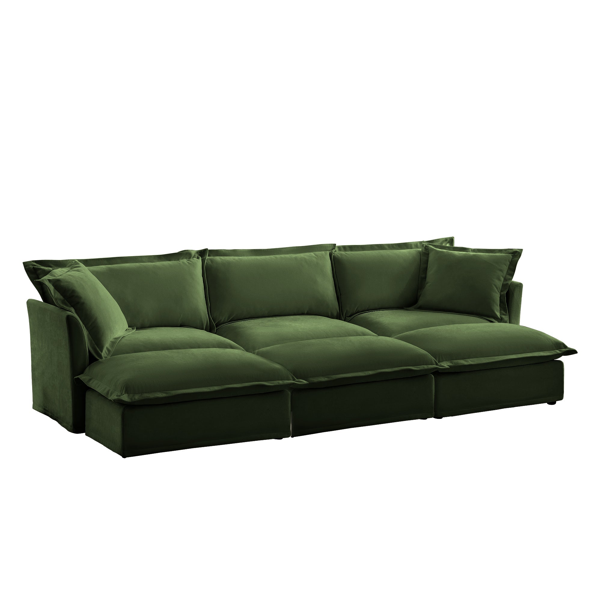 Living Room Sofa Slipcovered Sofa 3 Seater Sofa With 3 Ottomans, Oversized 3-Seat Sleeper Sofa Bed Home Theater Sofa,  Chenille, Green