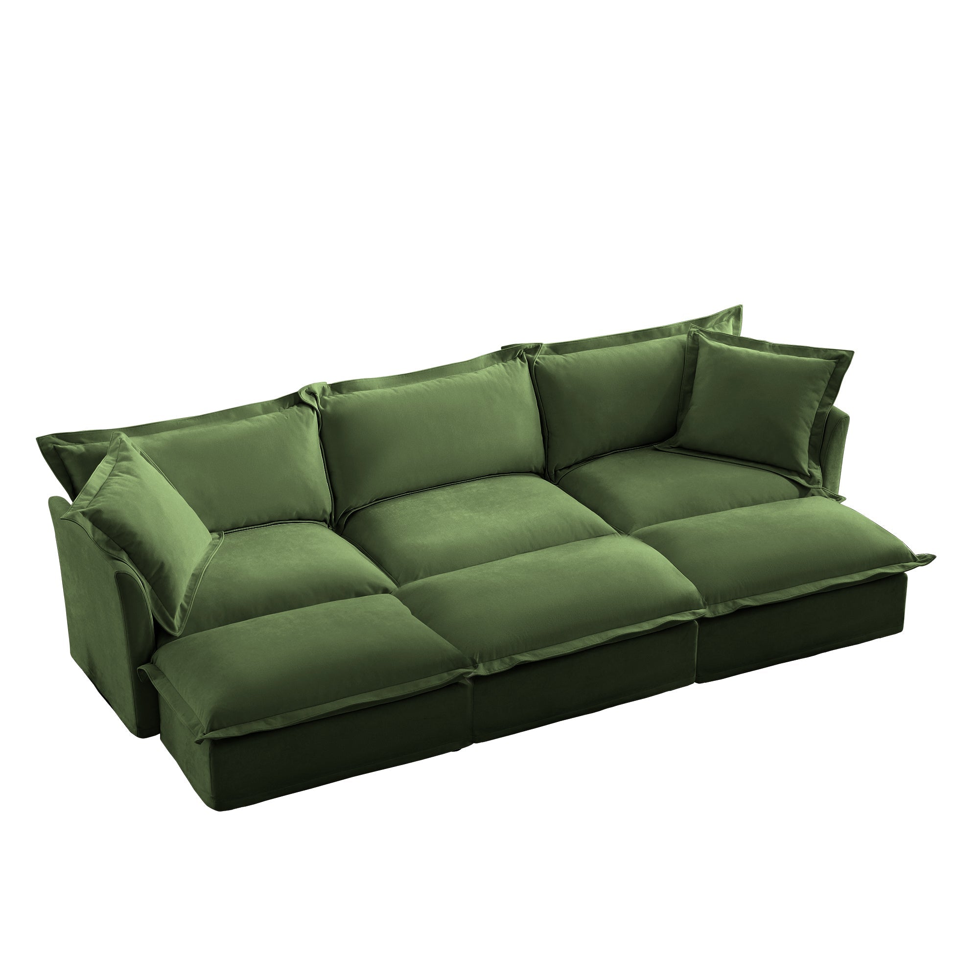 Living Room Sofa Slipcovered Sofa 3 Seater Sofa With 3 Ottomans, Oversized 3-Seat Sleeper Sofa Bed Home Theater Sofa,  Chenille, Green