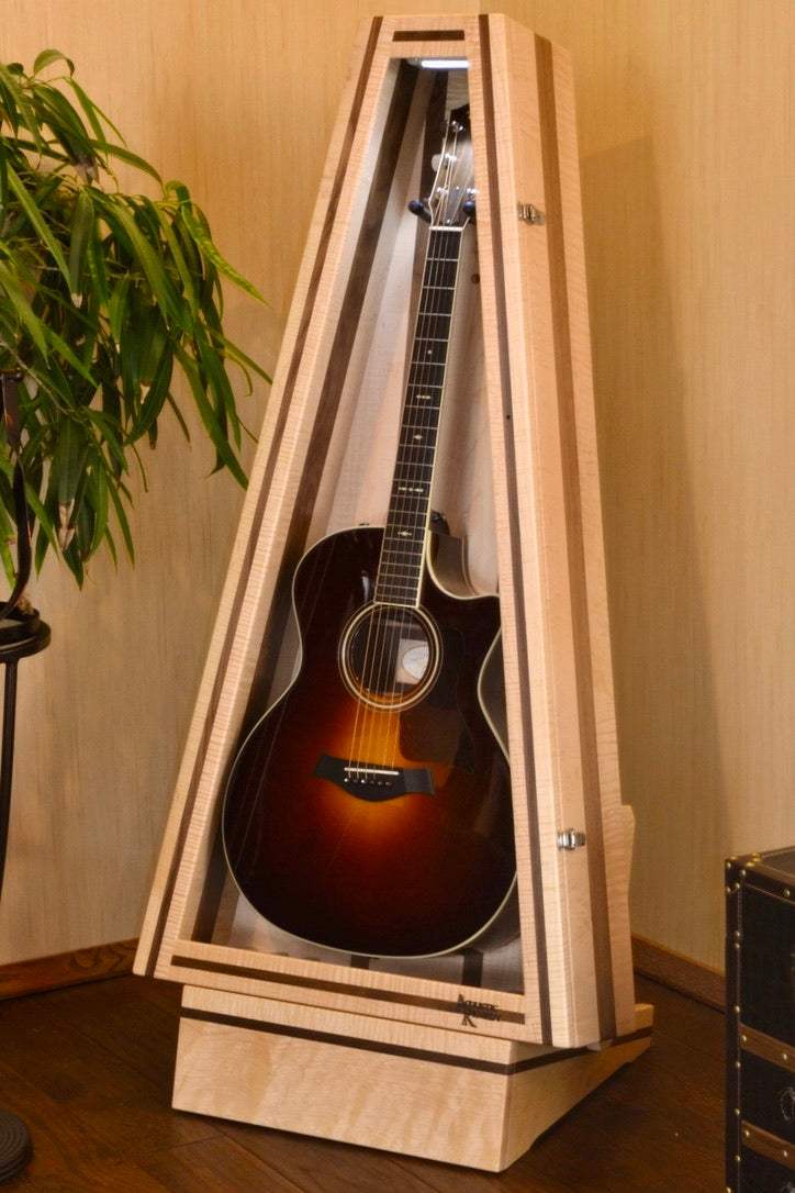 ClimaStand Triangle Humidor with Base - Flamed Maple with Walnut
